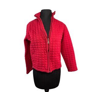 Charter Club Womens Quilted Red Zip Jacket Small Cotton Blend Lightweight